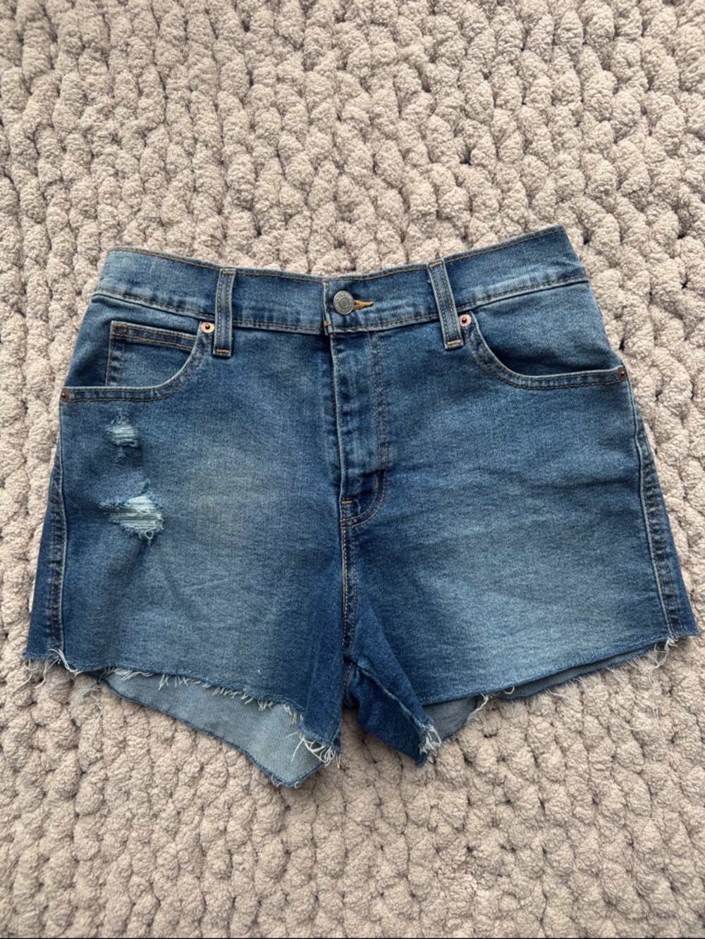 Signature by Levi Strauss Medium Blue Distressed Denim Shorts